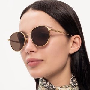 Bottega Veneta Gold & Brown Round Minimalist Sunglasses